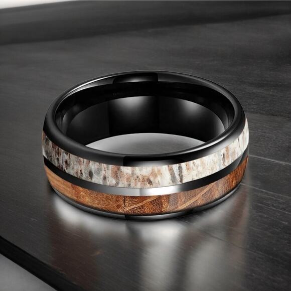 NEW 8mm whiskey wood and deer antler men's wedding band ring jewelry 11.5 B22A - Picture 10 of 10